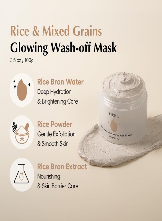 MIDHA RICE & MIXED GRAINS GLOWING WASHOFF MASK, 3.5oz/100g, Gentle Exfoliation, Glow & Smooth Texture, Rough Texture, Pore Clearing, Nourishing, Rice Enzyme, Wash off Pack - Image 2